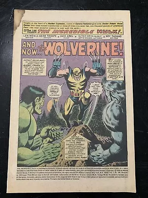 Buy Incredible Hulk #181 First Appearance Wolverine Coverless Comic Book • 737.78£