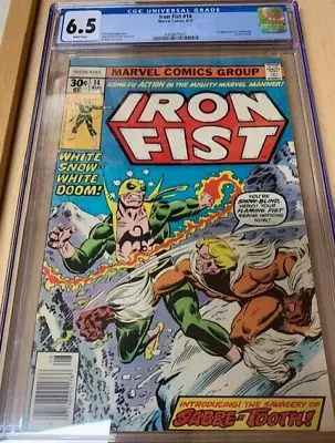 Buy IRON FIST #14    CGC FINE+ (6.5)   1st SABRETOOTH (Victor Creed)!   WHITE PAGES! • 306.72£