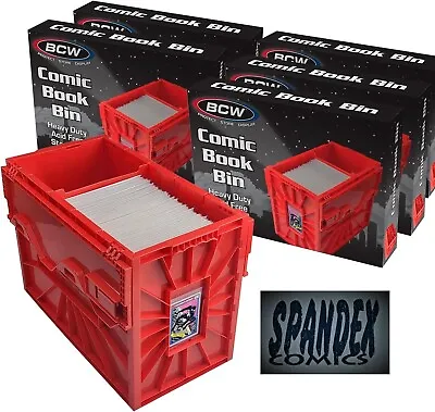 Buy 1 Case (5) BCW Red Short Comic Book Box Bin | Heavy Duty Acid Free Plastic Stack • 69.89£