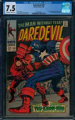 Buy DAREDEVIL #43 🌟 CGC 7.5 🌟 Jack Kirby Captain America Silver Age Marvel 1968 • 123.48£