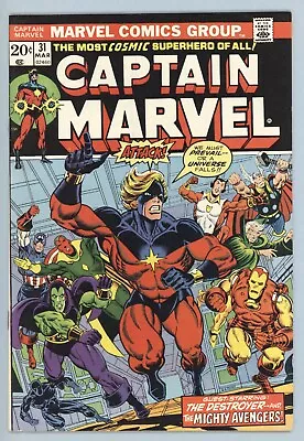 Buy CAPTAIN MARVEL #31 Thanos Drax Avengers Jim Starlin High Grade VF+ Marvel 1973 J • 27.22£