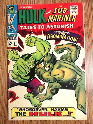 Buy Tales To Astonish #91 Key Fine 1st Hulk Vs Abomination Cover Sub-Mariner Marvel • 74.91£