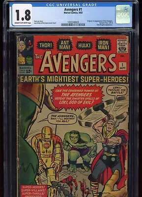 Buy Avengers #1 CGC 1.8 Origin & 1st Appearance 1st Print Lee Kirby 1963 Marvel • 1,786.19£