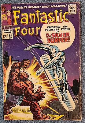Buy Fantastic Four #55 4th SILVER SURFER App. Classic Kirby Cover Marvel 1966 - G/VG • 28.78£