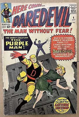 Buy Daredevil #4 1964 Key Marvel Comic Book 1st Appearance & Origin The Purple Man • 100.95£