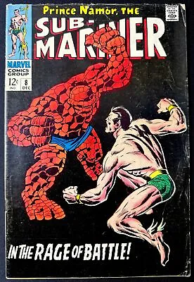 Buy Sub-Mariner #8 Prince Namor Vs Thing! Classic Cover!  Marvel 1968 VG • 46.59£