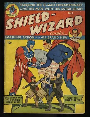 Buy Shield-Wizard Comics #1 GD+ 2.5 (Restored) Origin Issue! WWII Era Flag Cover! • 306.53£
