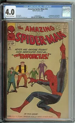 Buy Amazing Spider-Man #10 CGC 4.0 Marvel Comic 1964 1st Big Man & Enforcers • 341.71£