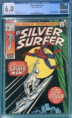 Buy Silver Surfer #14 CGC 6.0 OW/W Pgs Stan Lee John Buscema  Spider-Man App. 1970 • 112.60£
