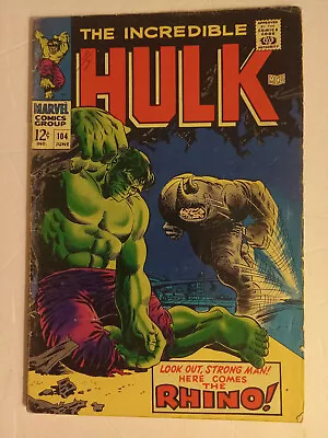 Buy The Incredible Hulk #104 Marvel Comics  1968 - Early Rhino Appearance. VG • 27.18£