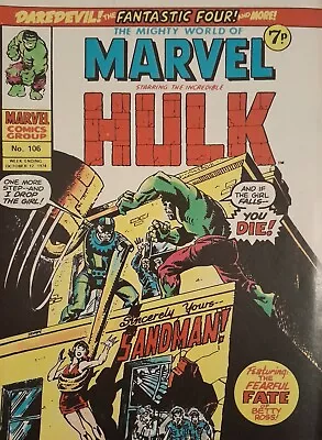 Buy The Mighty World Of Marvel THE INCREDIBLE HULK No. 106 Oct. 12th 1974 Comic VG/F • 8.99£