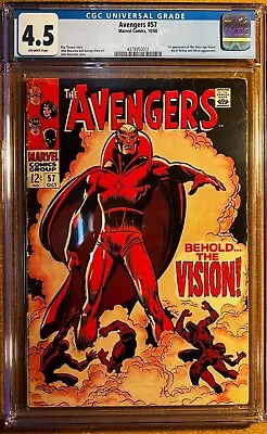 Buy Avengers #57, CGC 4.5 OW/W, Marvel 19681, 1st App. Silver Age Vision, Huge 🔑🔑 • 194.14£