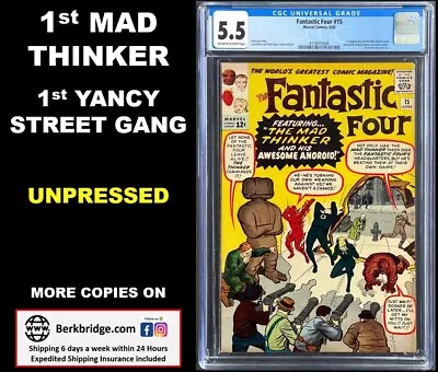 Buy FANTASTIC FOUR 15 CGC 5.5 UNPRESSED NICE AS MOST 7.0 💎 MEGA KEY 1st APPs 6/63 • 368.89£