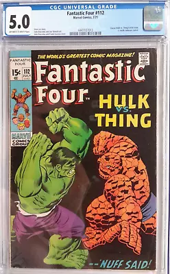 Buy 4️⃣fantastic Four #112 Cgc 5.0*marvel Comics 1971*classic Hulk Vs. Thing Battle* • 155.59£