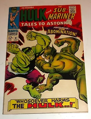 Buy Tales To Astonish #91 Classic Hulk Abomination Battle Cover Gil Kane High Grade • 67.76£