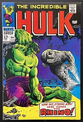 Buy Incredible Hulk #104 VF 8.0 Vintage 1968 12c MARVEL Silver Age RHINO High Grade • 100.92£