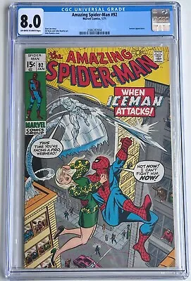 Buy Amazing Spider-Man #92 CGC 8.0 OW-W: Iceman Appearance • 107.95£