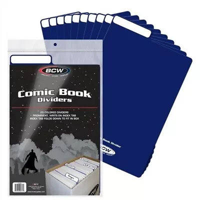 Buy Pack Of 25 BCW Blue Plastic Comic Book Dividers With Folding Write On Tab • 24.22£