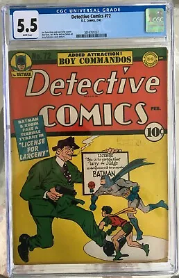 Buy Detective Comics #72 (1943) CGC 5.5 -- White Pages; Jack Kirby & Bob Kane • 761.85£