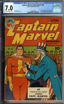 Buy Captain Marvel Adventures #28 Cgc 7.0 Cr/ow Pages // Uncle Sam Cover 1943 • 897.76£