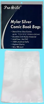 Buy 10 PRO SAFE SILVER MYLAR 2 MIL COMIC BOOK BAGS Archival Storage Acid Free Clear • 9.22£