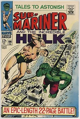 Buy Tales To Astonish #100 (1968) Hulk VS Namor The Sub-Mariner ! Nice Copy ! • 54.35£