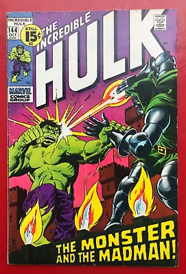 Buy Hulk 144, 1971, Classic Doctor Doom Battle, Iron Man Appearance, FN+ Cents Issue • 25£