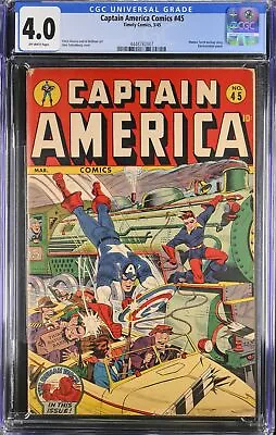 Buy Captain America Comics #45 CGC VG 4.0 Off White Schomburg Cover! Timely 1945 • 1,630.10£