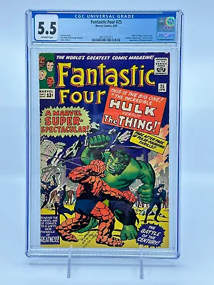 Buy Fantastic Four #25 CGC 5.5 Off-White Pages Classic Hulk Vs Thing Cover • 380.53£