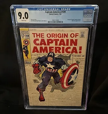 Buy Captain America 109 CGC 9.0 Kirby Key Origin Marvel Comic Book • 388.30£