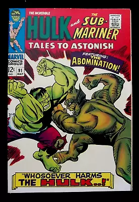 Buy Tales To Astonish #91 VF 8.5 Hulk, Sub Mariner 1st Abomination Marvel  1967 • 155.59£