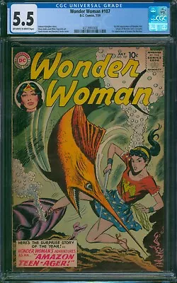Buy Wonder Woman #107 (1959) ⭐ CGC 5.5 ⭐ 1st Full Wonder Girl & Ronno The Merboy! DC • 213.57£