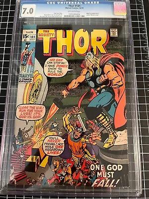 Buy THOR# 181 CGC 7.0 # 10525840, Stan Lee, Neal Adams Art OFF-WHITE To WHITE Pages  • 50.48£