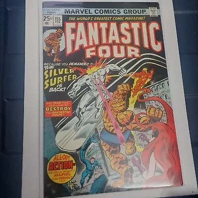 Buy 🔑FANTASTIC FOUR #155 1975 FN/VF+ Partial Origin Of Silver Surfer Marvel Comics • 11.66£