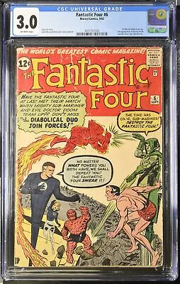 Buy Fantastic Four #6 CGC GD/VG 3.0 Off White 2nd Appearance Doctor Doom Kirby! • 612.74£