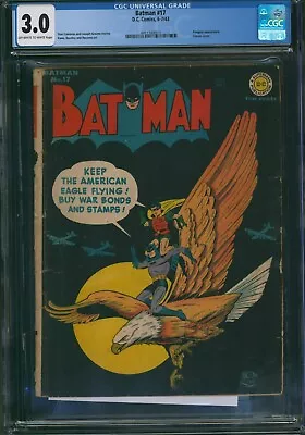 Buy Batman #17 CGC 3.0 DC Comics 1943 Golden Age War Cover Penguin Appearance • 1,083.37£