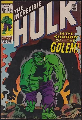 Buy Marvel Comics THE INCREDIBLE HULK #134 Herb Trimpe Golem 1970 FN! • 16.31£