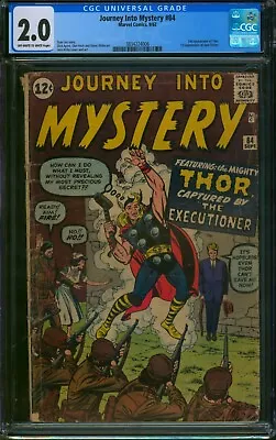 Buy JOURNEY Into MYSTERY #84 ⭐ CGC 2.0 ⭐ 1ST JANE FOSTER 2ND THOR! Marvel Comic 1962 • 539.74£