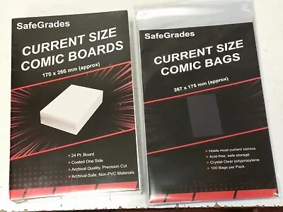 Buy 100 X CURRENT SIZE COMIC BOOK ( BAGS AND BACKING BOARDS ) SAFEGRADES STORAGE • 22.49£