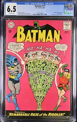 Buy Batman #171 CGC FN+ 6.5 Off White 1st Silver Age Riddler Appearance!  DC Comics • 737£