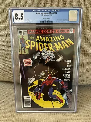 Buy Amazing Spider-Man #194 CGC VF+ 8.5 Newstand 1st App Black Cat! Marvel 1979 • 229.10£