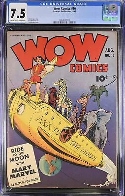 Buy Wow Comics #16 CGC VF- 7.5 Mary Marvel! Phantom Eagle! Binder Cover Fawcett 1943 • 542.85£