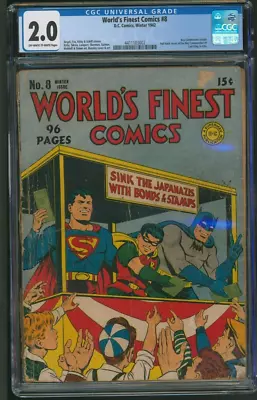 Buy World's Finest Comics #8 CGC 2.0 DC Comics 1942 Boy Commando Begins • 384.42£