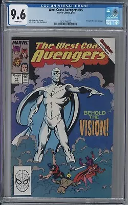 Buy WEST COAST AVENGERS 45 CGC 9.6 NM+ 1st App White Vision Disney MCU Avengers 1989 • 193.72£