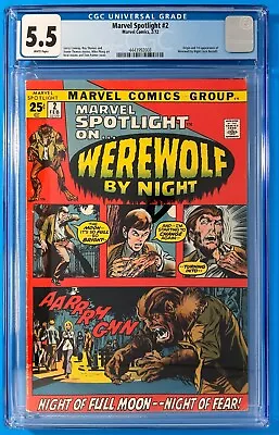 Buy Key Issue First Appearance Of Werewolf By Night; Marvel Spotlight #2 Cgc 5.5 • 263.74£