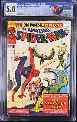 Buy Amazing Spider-Man Annual 1 CGC 5.0 Marvel 1964 1st Appearance Sinister Six KEY! • 1,164.91£