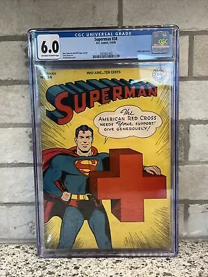 Buy Superman #34 (DC, 1945) CGC 6.0, Red Cross WWII Cover, Lex Luthor Appearance • 745.54£