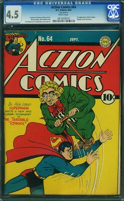 Buy Action Comics #64 CGC 4.5 WHITE PAGES Superman DC 1943 Golden 1st Toyman! P12 Cm • 1,937.64£