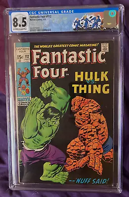 Buy FANTASTIC FOUR #112 July 1971 CGC 8.5 KEY Classic Hulk Vs Thing II CUSTOM LABEL • 493.11£