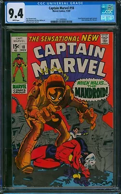 Buy CAPTAIN MARVEL #18 ❄️ CGC 9.4 WHITE PGs ❄️ Carol Danvers Gains Super Powers 1969 • 291.23£